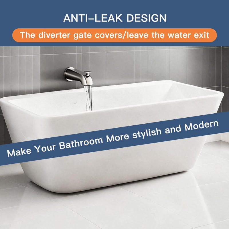 Brushed Nickel Bathtub Spout with Diverter, All Metal,5.3 Inch Tub Spout, Fits 1/2" Copper Slip-On and 1/2" or 3/4" IPS Threaded Pipes, Leak-Free, Slip Fit Tub Spout with Pull-Up Diverter Brushed Nickel