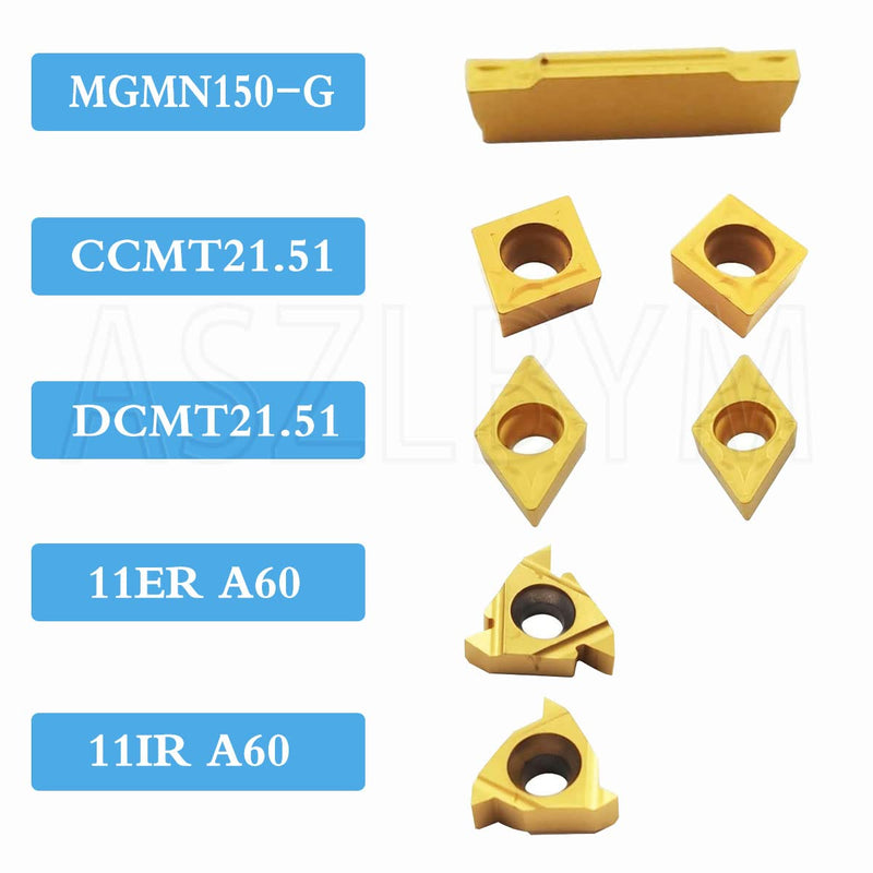 7PCS 3/8" Shank Indexable Carbide Lathe Turning Tool Holder Set Cutting Tools for Turning Grooving Threading Boring Bar with Carbide Turning Insert MGMN150-G CCMT21.51 DCMT21.51 11ER 11IR