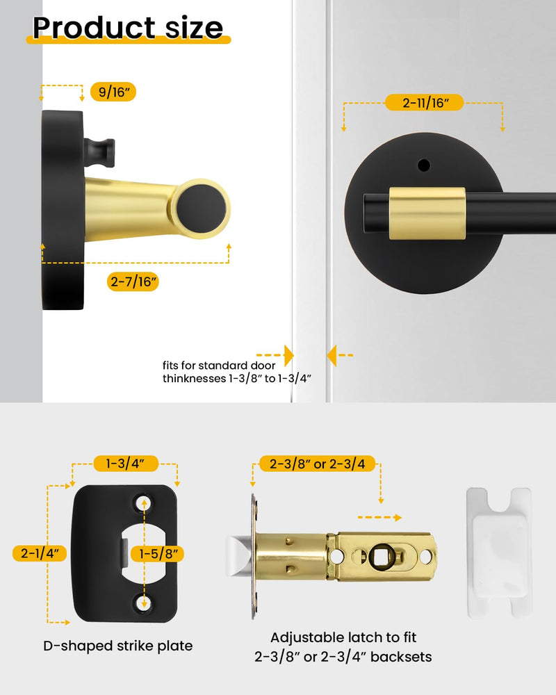 Goldenwarm 1 Pack Black and Gold Interior Door Handle, Privacy Lever Door Handle, Matte Black Interior Door Lever Pack, Black and Gold Door Handles Interior for Bedroom, Bathroom