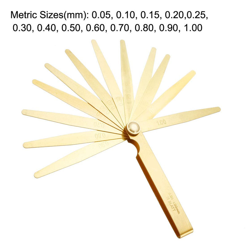 uxcell Metric Thickness Feeler Gauge 0.05-1mm 13 Blades Brass Measuring Tool for Width Gap