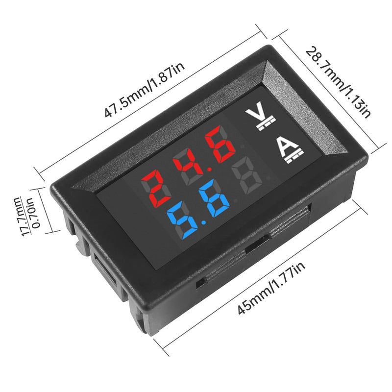 0.28" LED Voltmeter Ammeter, DC 100V 10A Amp Voltage Current Volt Amp Meter Tester, Red and Blue Dual Digital Panel