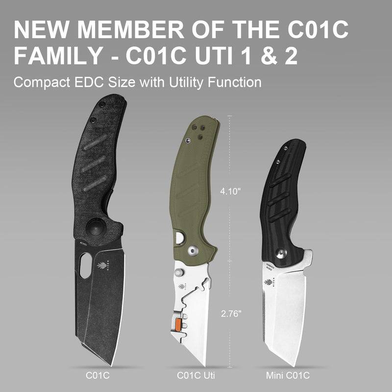 Kizer C01C Uti 2 (Tool-Free Version) Utility Knife, Button Liner Lock Box Cutter Pocket Knife with 5PCS Razor Blades, Thumb Stud Folding Knives with Green G10 Handle for Men Women V3488.29JNM1
