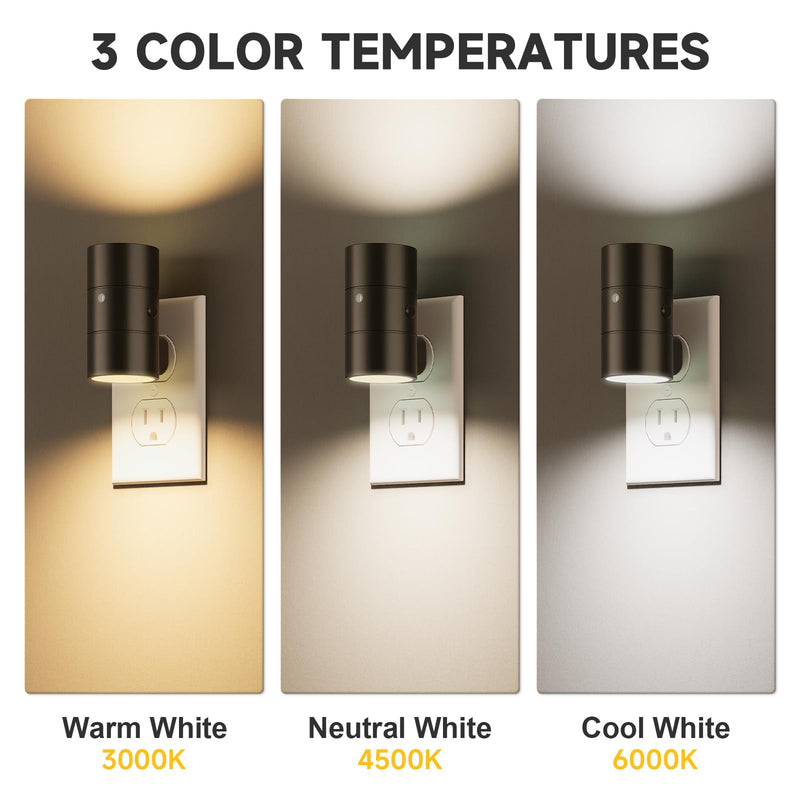 NIORSUN Night Lights Plug into Wall, Dimmable with 3 Color Modes & Auto On/Off Sensor, Ultra-Slim Nightlight for Hallway, Bathroom, Bedroom, Nursery, Kitchen (6 Pack, Black) 6 Pack