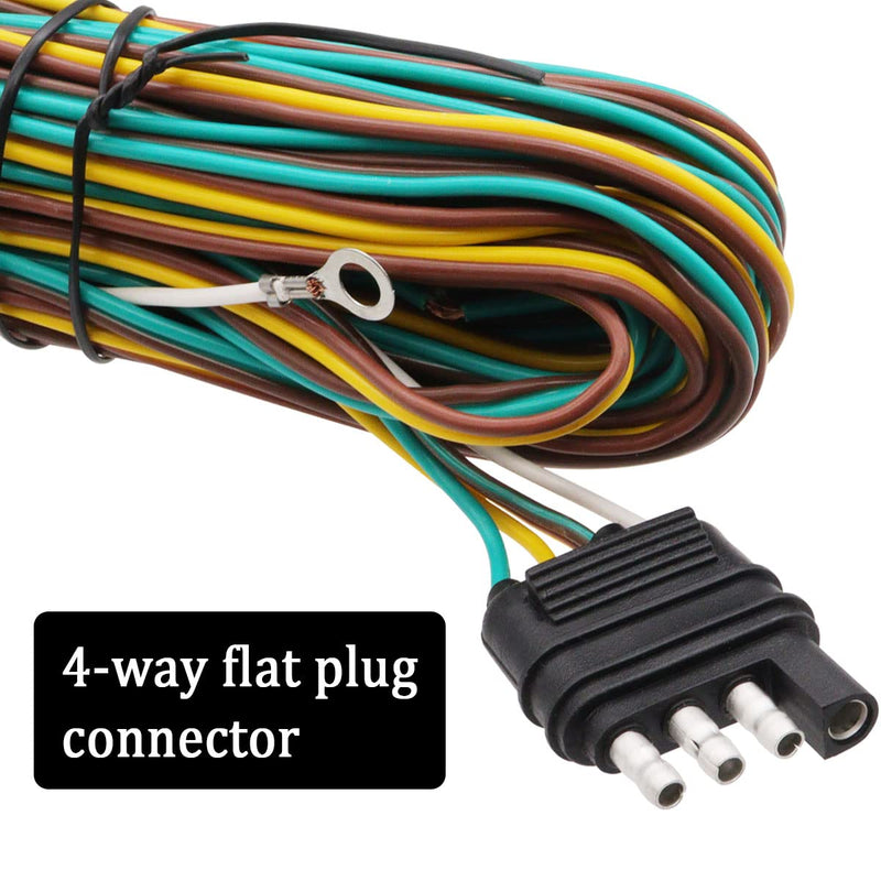 25ft 4 Wire 4-Flat Trailer Light Wiring Harness Extension Kit, Trailer Wiring Harness with 18 Gauge White Ground Wire for Trailers O-016 25ft 4 Wire 4-Flat
