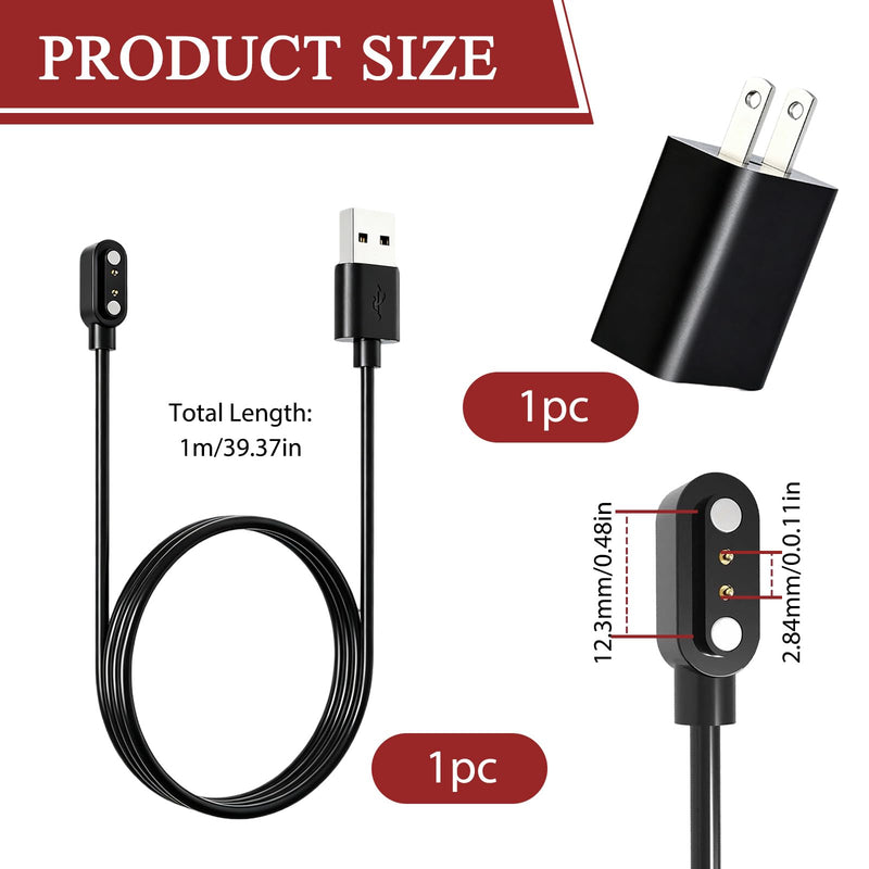 2 Pin 2.84mm Magnetic Smart Watch Charger with USB Wall Adapter, 3.28FT