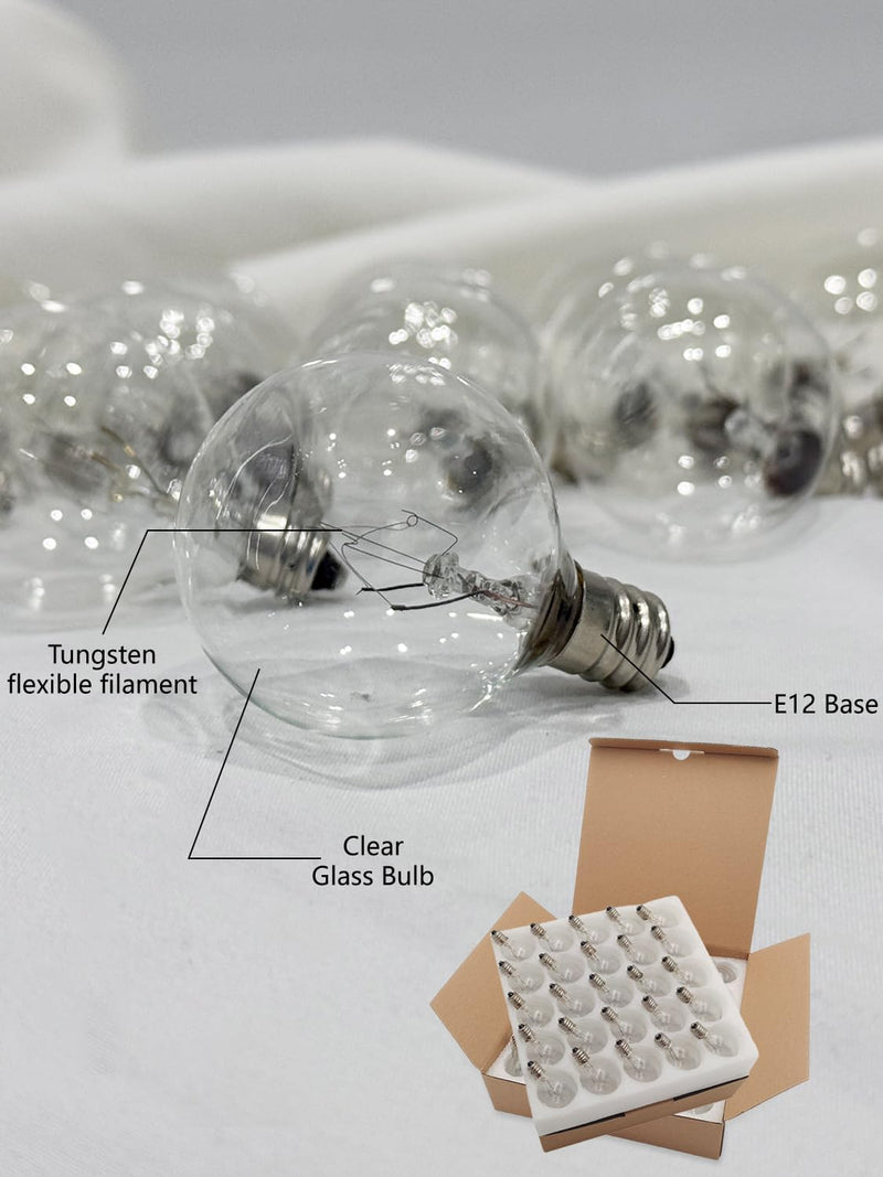 SUNSGNE G40 Replacement Light Bulbs, 5 Watt Clear Bulbs 1.5 Inch Globe Light Bulbs for Indoor Outdoor String Lights Replacement, Fits E12/C7 Screw Base Socket, 50 Pack Clear-50 Count