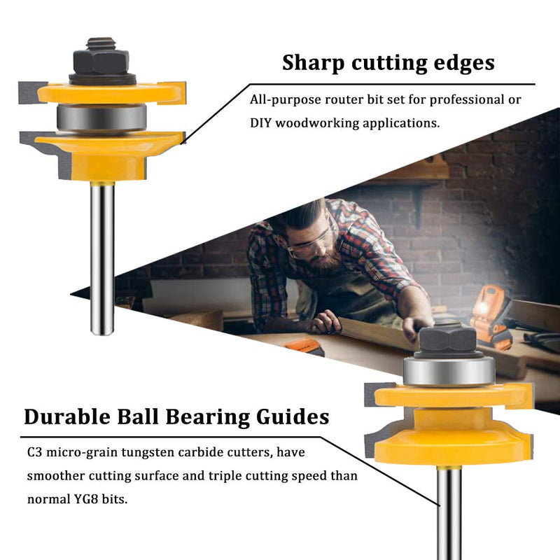 TAIWAIN 1/4 Inch Shank Groove Tongue Cutter Router bit, Raised Panel Cabinet Door with Back-Cutter Panel Round Over Tool, Door Wood CNC Milling Tool for Woodworking(D1-G) D1-G