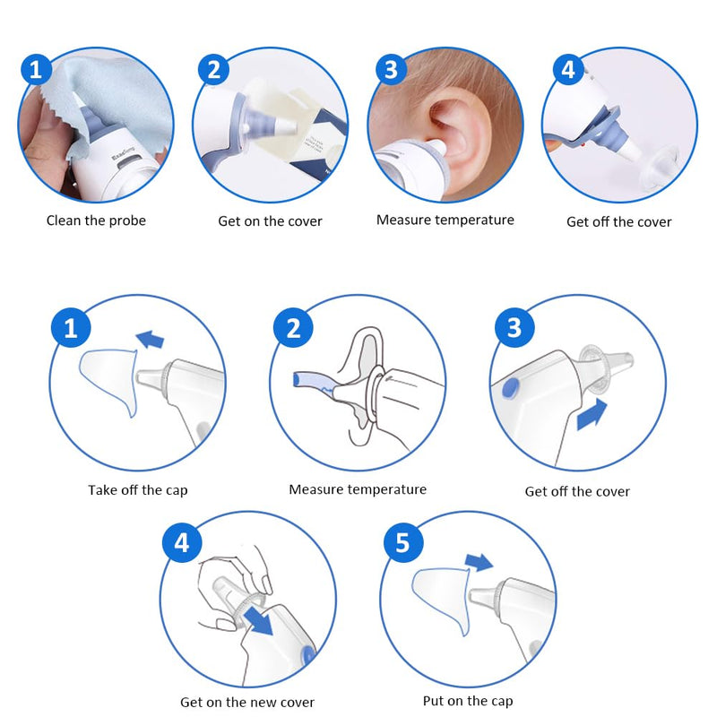 100 Count Ear Thermometer Probe Covers, Disposable Lens Filters Compatible with All Braun Ear Thermometer Models, Refill Caps