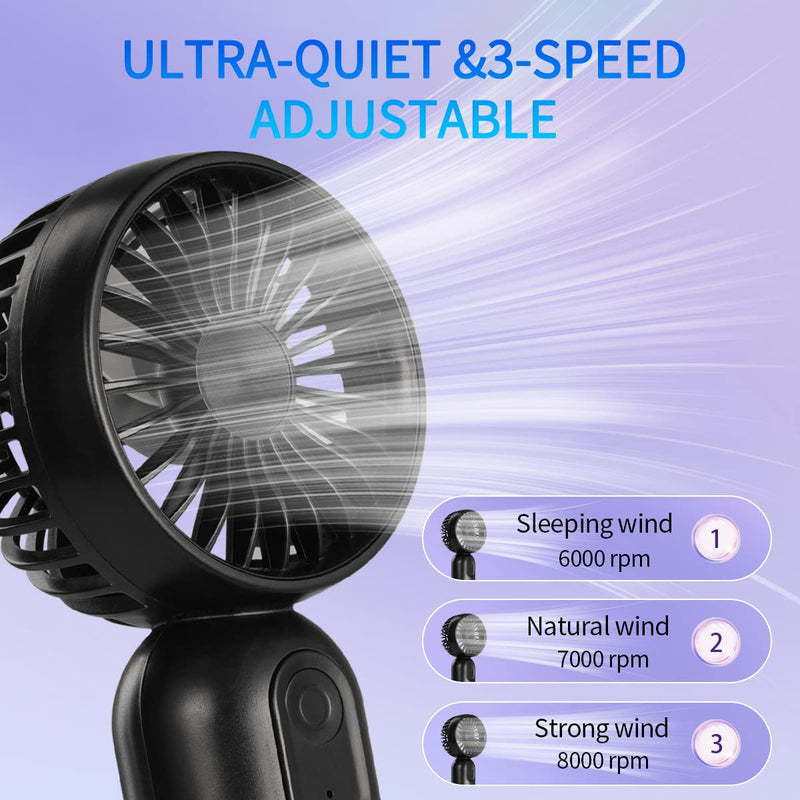  [AUSTRALIA] - VanSmaGo [Portable Mini Fan 2-pack Handheld Personal Small Fan with 3-speed for Travel, USB Rechargeable Battery Operated Eyelash Fan, Black&Pink Black & Pink