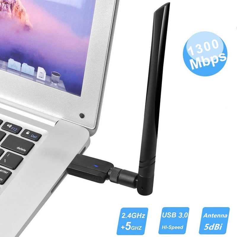 1300Mbps USB Wifi Adapter for PC, CORN Dual Band 2.4G/5.8G High Gain 5dBi Antenna Wireless Network Wi-Fi Dongle Adapter Support Windows 11/10, Windows 7, Windows 8, Windows Vista/XP, Mac OS 10.9-10.15