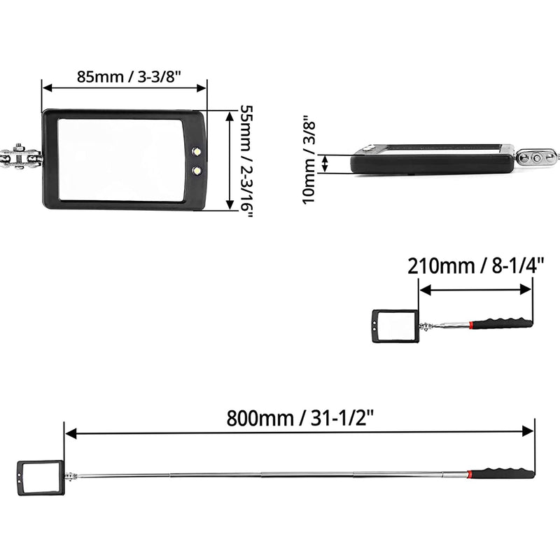 Inspection mirror telescoping with light Mirror practical addition to car repair, and anyone's toolbox Inspection Tool for Checking Vehicle, and Other Small Parts Extended (Inspection mirror-6PCS) Inspection mirror-6PCS