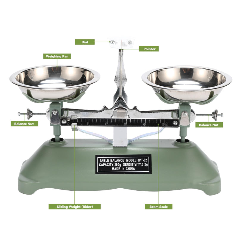 200g/0.2g Mechanical Balance Scale with Stainless Steel Weighing Pan | Calibration Weights for Science Lab and Classroom Teaching Tool
