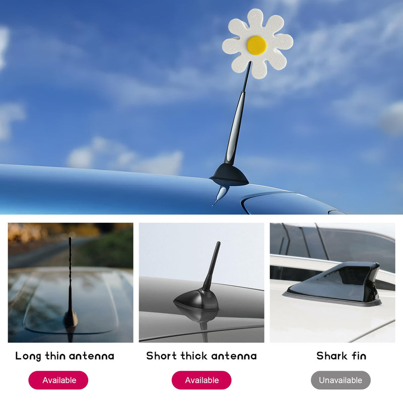 Daisy Car Antenna Topper, EVA Foam Daisy Antenna Decoration Rearview Mirror Dangler, Automotive Roof Toppers Lovely Flower Aerial Ball Cute Dashboard Accessory for Women Men (White) White