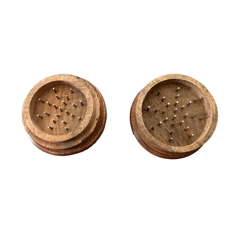 Wood Food Spice Herb Grinder Wooden Brass Inlay Pentagram, 3 inch