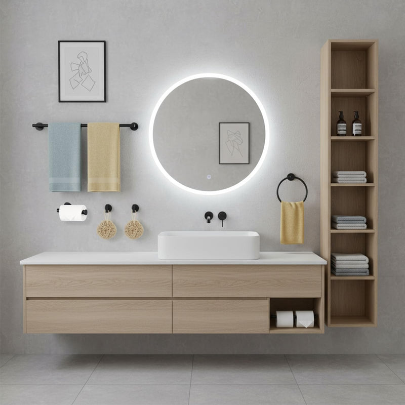Matte Black 24in Stainless Steel Bathroom Hardware Set | Towel Bar Set , Bathroom Accessories Set Wall Mounted, Towel Racks for Bathroom, Towel Ring, Towel Hooks, Toilet Paper Holder 5