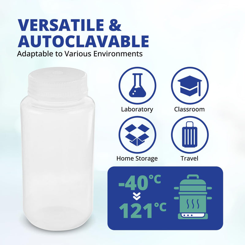 United Scientific™ Sample Bottles with Lids, Polypropylene, 500ml, 12-Pack | 16 oz Capacity, Autoclavable to 121°C, Leakproof Seal Rings, BPA & Phthalate Free, Wide Mouth Reagent Bottle, RoHS Compliant 16 oz (Pack of 12)