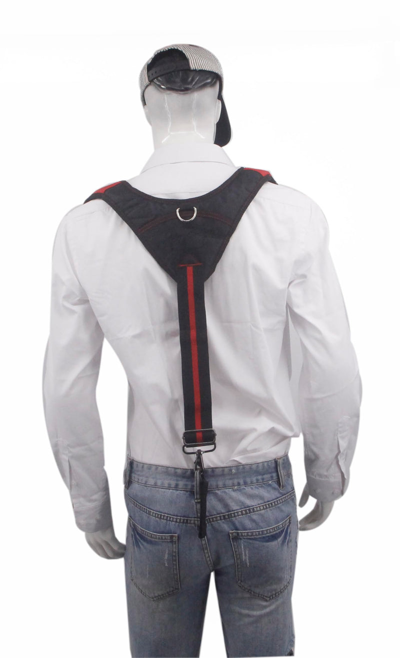 Heavy Duty Tool Belt Suspenders for Men 3 Point Padded Suspenders with Attachment Loops for Men Red Stripe