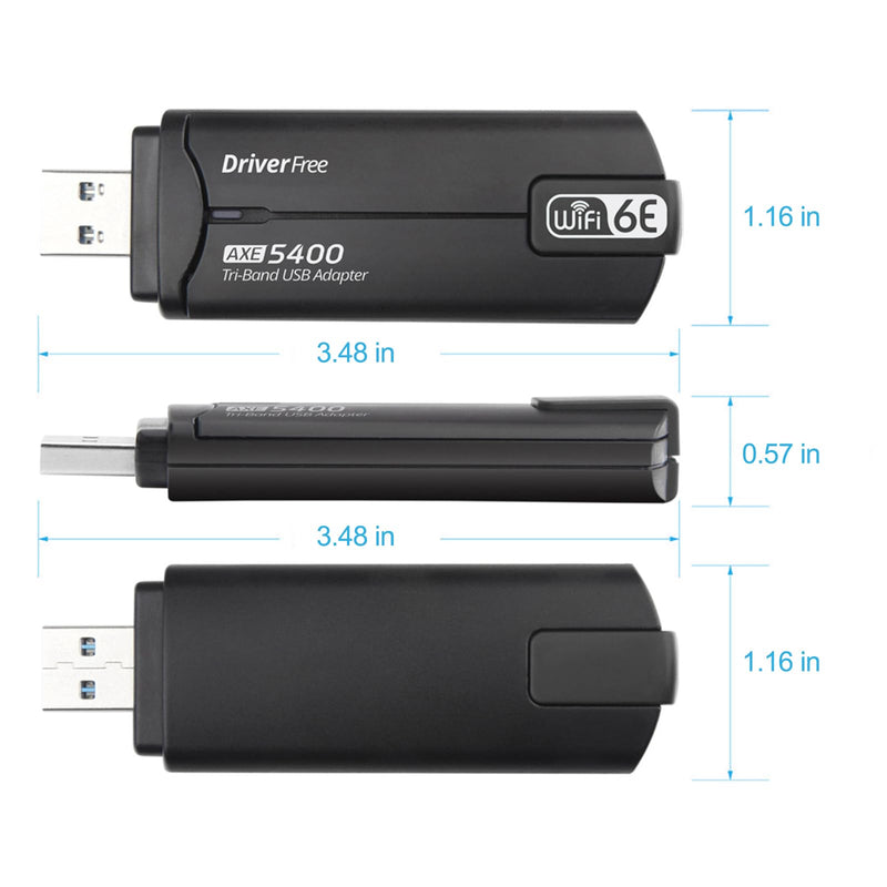 USB WiFi 6E Adapter，AX5400Mbps Tri Band 2.4GHz/ 5GHz/6GHz Wireless Network Adapter for PC，USB 3.0，Supports Windows 10/11, Black, WD-AXE5400F AX5400