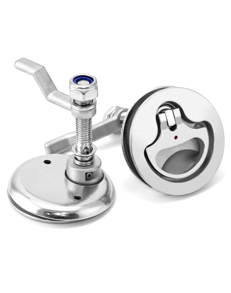 QWORK Boat Cam Latch, 2 Pack Marine 316 Stainless Steel Marine Boat Floor Buckle Hatch Latch, Flush Turning Lift Handle Lock