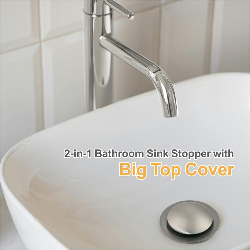 2 Pack Brushed Nickel Bathroom Sink Stopper Pop Up, Wellup 2-in-1 Bathroom Sink Drain Stopper for 1 1/8"-1 1/2" Sink Drain Hole, Universal Sink Stopper Strainer with Hair Catcher Brushed Nickel-2