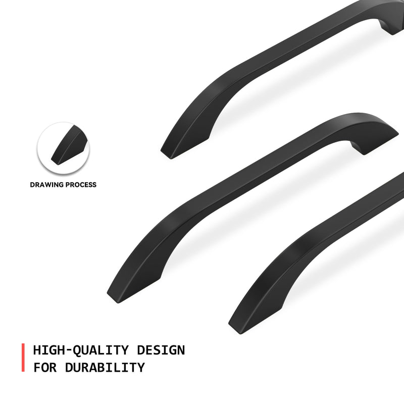 homdiy 10 Pack 5 Inch Black Cabinet Handles Drawer Handles Aluminum Kitchen Cabinet Hardware Matte Black Cabinet Pulls,128mm Hole Center 5 Inch Hole Centers