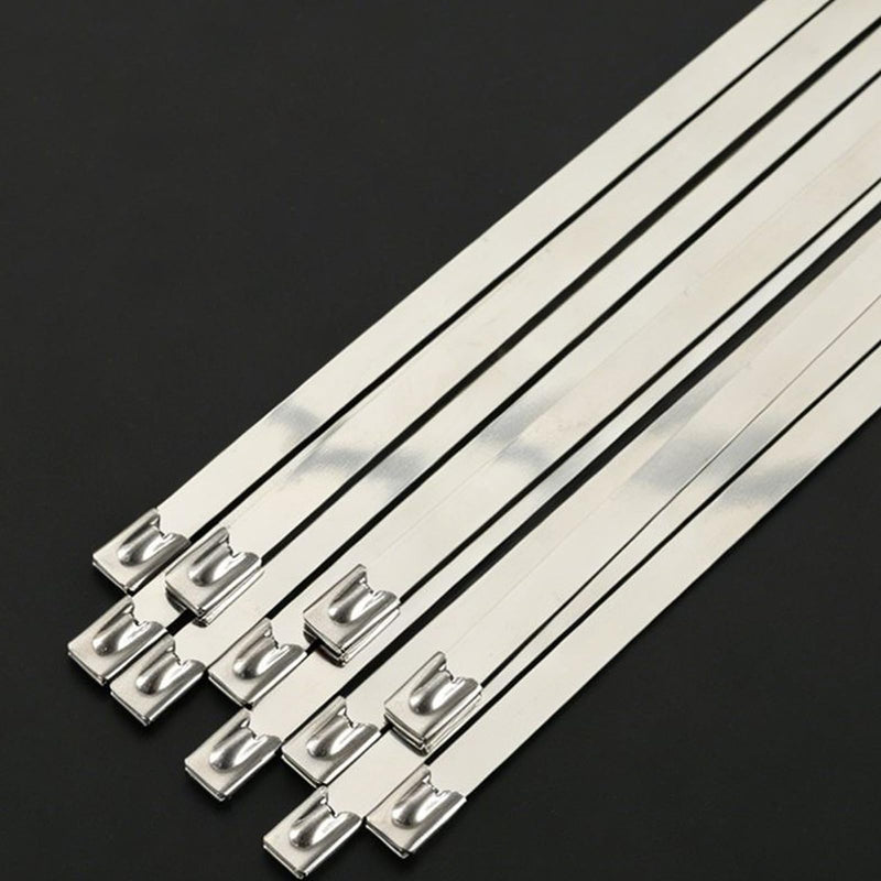 30Pcs Stainless Steel Zip Ties – 200mm Metal Cable Straps, Heavy Duty Self-Locking Fastening Rings for Automotive, Home & Industrial Use, Silver