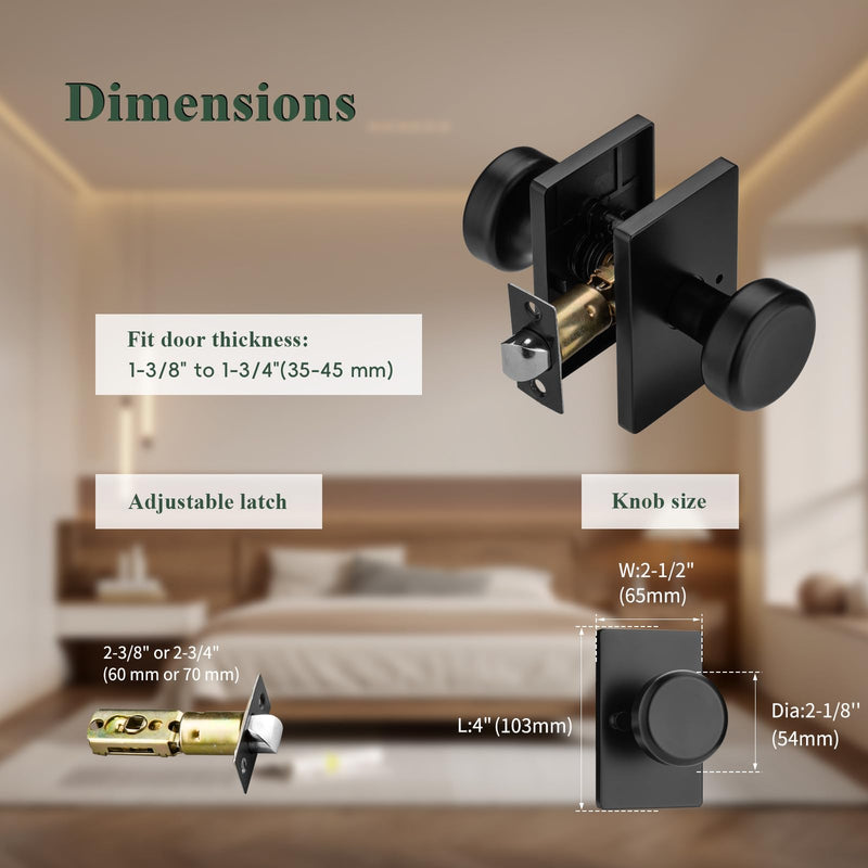 parro Black Door Knob Interior for Bath & Bedroom, Bathroom Door Knob with Push Lock, Privacy Interior Door Handle with Lock Matt Black