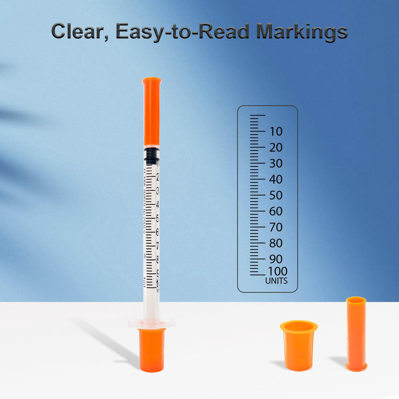 100 Pack U-100 1ml 30G 5/16 Inch (8mm) Syringes with Needle, Individual Wrapped 1ml 30G 5/16" 100 Pack