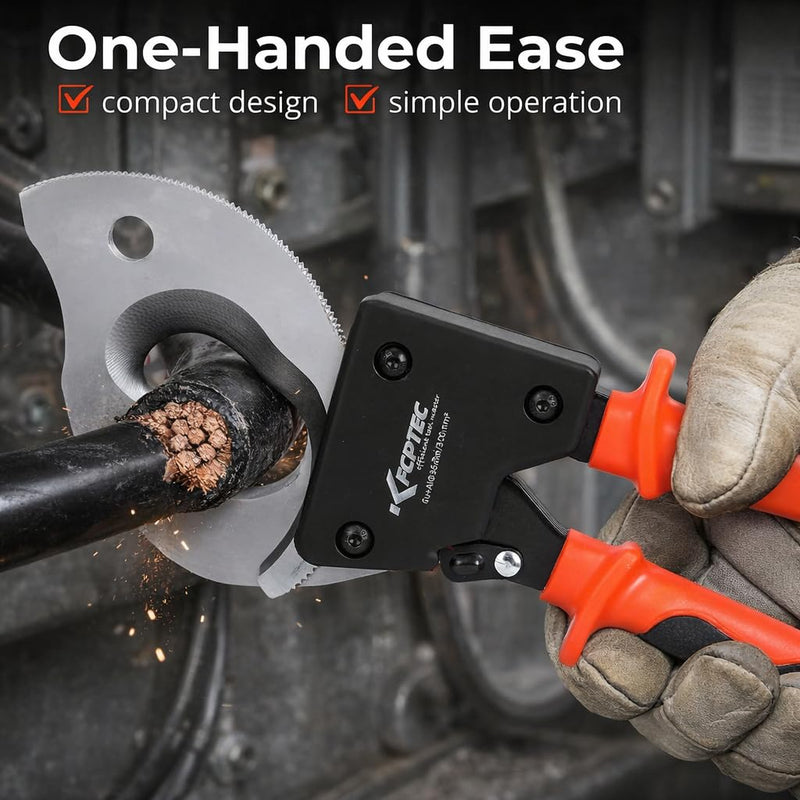 KF CPTEC Ratchet Cable Cutters Effortless up to 300mm²(AWG 600MCM) Ratcheting Wire Cutter for Electrical Aluminum, Copper & Multi-core Cables, Clean Cuts with No Fray