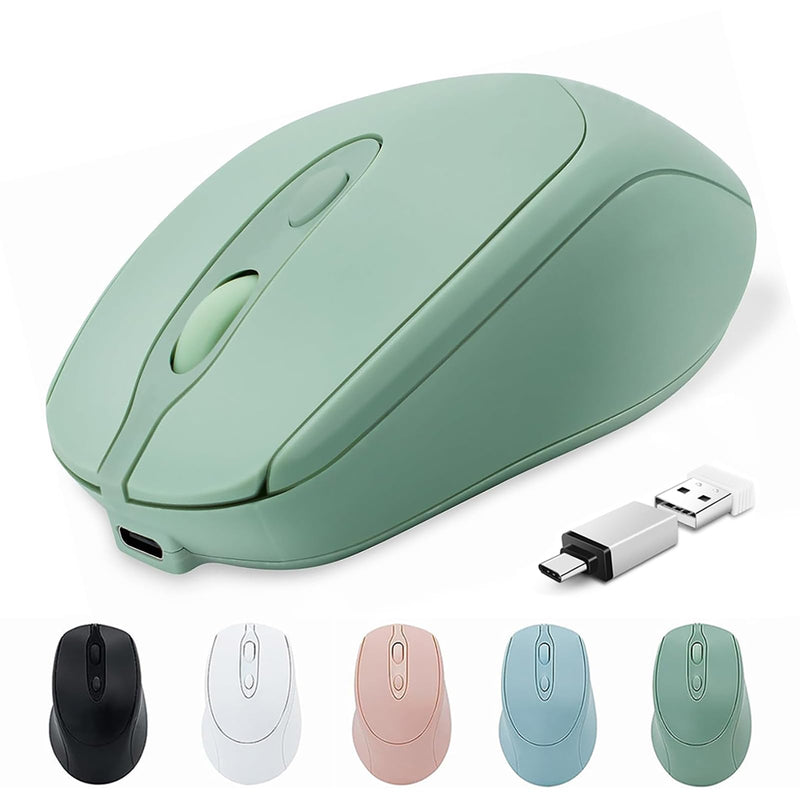 Bluetooth Wireless Mouse USB C for Macbook Air Pro/Computer/Laptop, Wireless Rechargeable Silent Ergonomic Mouse Type C for Mac/iPad/iMac/Surface Green