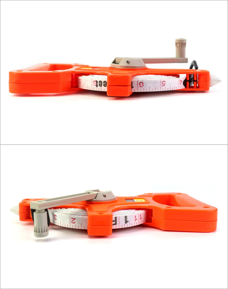 QWORK 1/2" x 100' Fiberglass Tape Measure, 2 Pack Engineer's Open Reel Dual Sided Measure, Orange Orange - 2 pack 100 ft