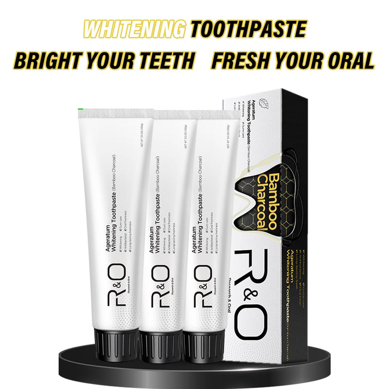 R&O Ageratum Whitening Toothpaste with Bamboo Charcoal, 3.53 oz - Removes Stubborn Stains, Great for Teeth Whitening, Reduces Plaque, Promotes Oral Health with Long - Lasting Fresh Breath (3 Tubes)
