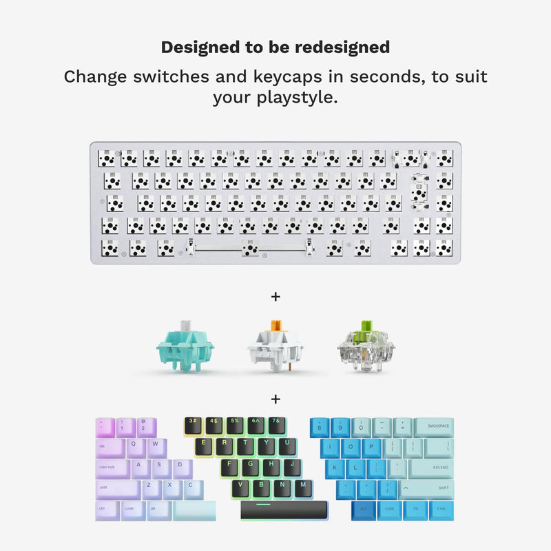 Glorious Gaming GMMK 2 Compact 65% Barebones (Frame Only) - Mechanical Gaming Keyboard Frame, Compact TKL Size (65%), Aluminium, Customisable, Per Key RGB, American QWERTY Layout - White Prebuilt Compact (65%)