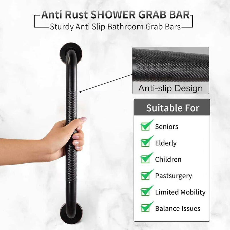 16" Shower Grab Bar, Oil Rubbed Bronze Finish, Stainless Steel Bathroom Safety Bar with Non-Slip Knurled Handle, Heavy Duty Handrail for Elderly or Disabled (1" Diameter) 16