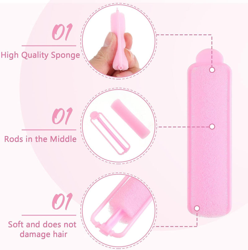 29 Pack Foam Hair Rollers, Sponge Curlers for Heatless Styling, Soft Small 6.8cm Rollers for Fine & Thin Hair, Overnight Sleep in Curls for Women & Children, Pink Hair Roller Set