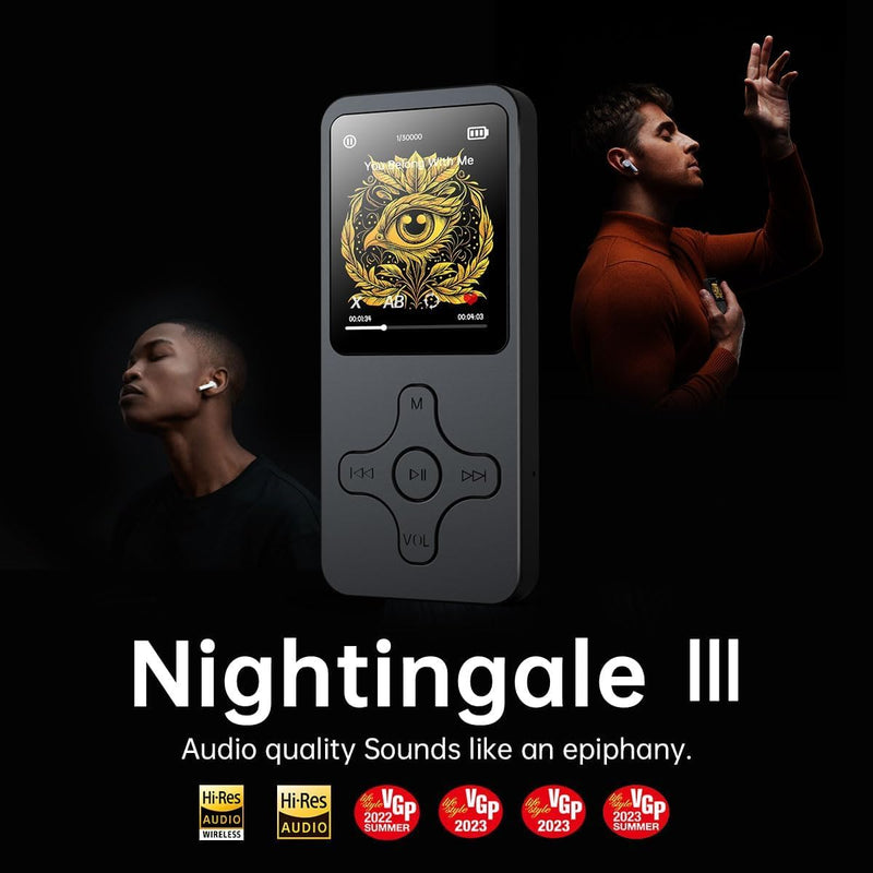 Nightingale VI :The Ultimate MP3 to Energize Your Day.Mp3 Player with Bluetooth,64GB, HiFi Lossless Sound Quality,Speaker,Recording,Photo,Video,e-Book pitch-dark