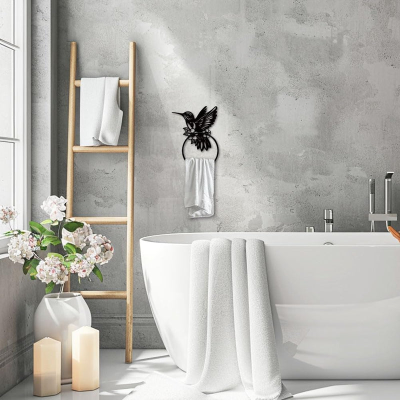 MAYJOYDIY Hummingbird Flower Towel Ring Animal Plant Metal Towel Hanger Bathroom Towel Rack Wall Mounted Bird Flower Leaf Towel Holder for Gift Decoration