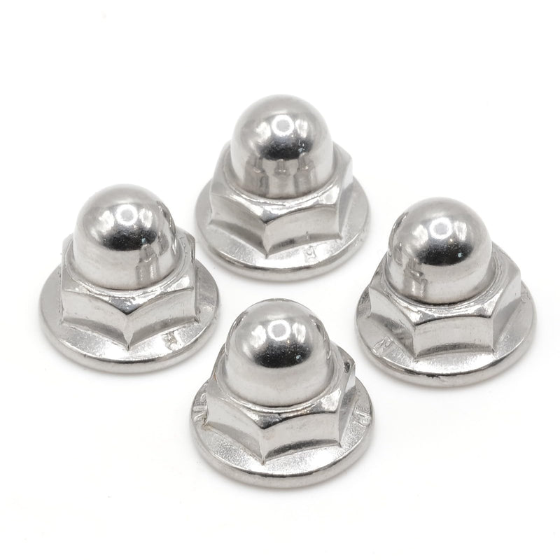 ReplacementScrews License Plate Retainer Screws/Nuts Compatible with Volvo OEM Part 968458 (Screws onto Existing Stud) - Tall Dome/Acorn Head with Flange - Stainless Steel Cap (Pack of 4)