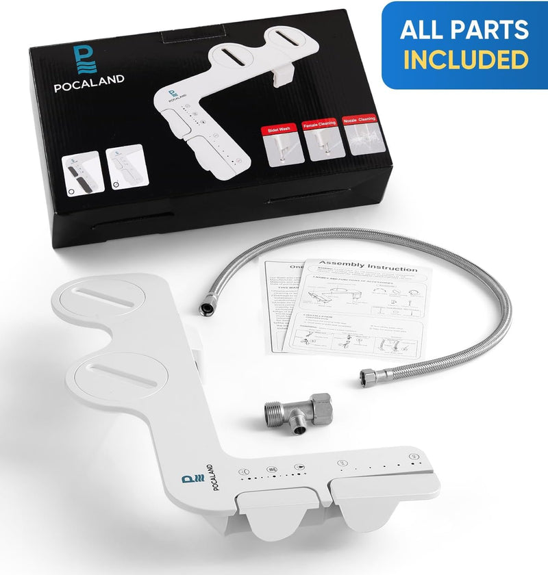 Ultra-Slim 3-in1 Bidet, Self-Cleaning, Posterior&Feminine Wash-(Retractable Dual Nozzles), Non-Electric Bidet Attachment for Toilet Seat, Adjustable Fresh Cold Water Pressure, Stainless Steel Inlet 1PCS-White + Cold Water