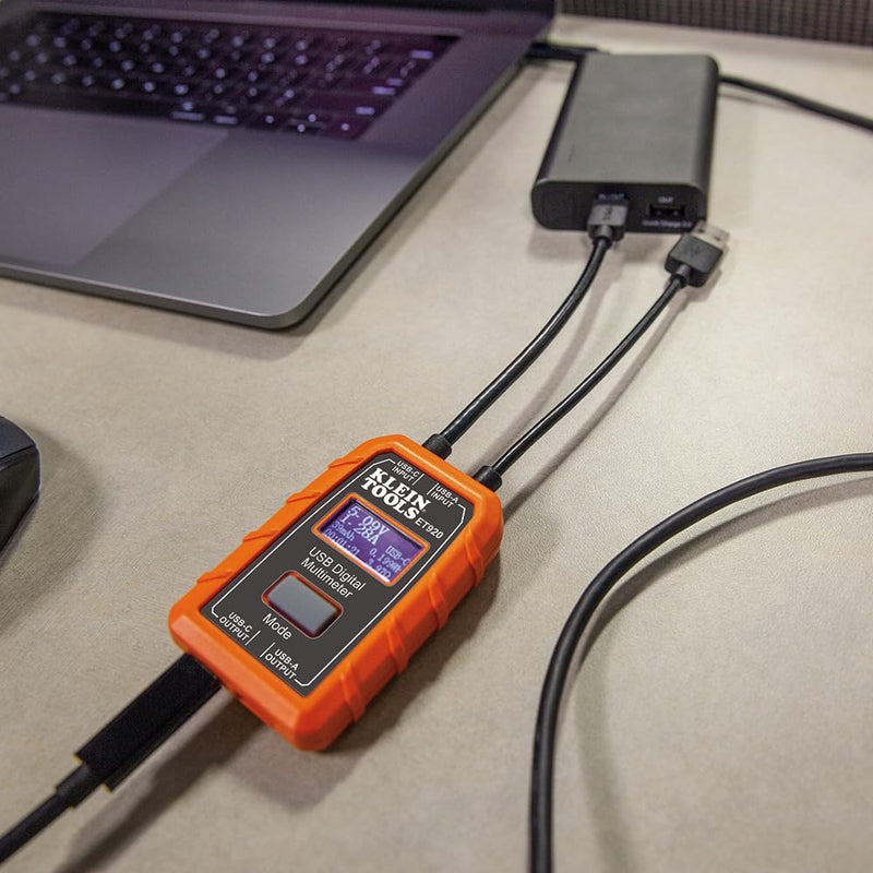Klein Tools ET920 USB Power Meter, USB-A and USB-C Digital Meter for Voltage, Current, Capacity, Energy and Resistance Electric Circuit Testing Device USB-A and USB-C Meter