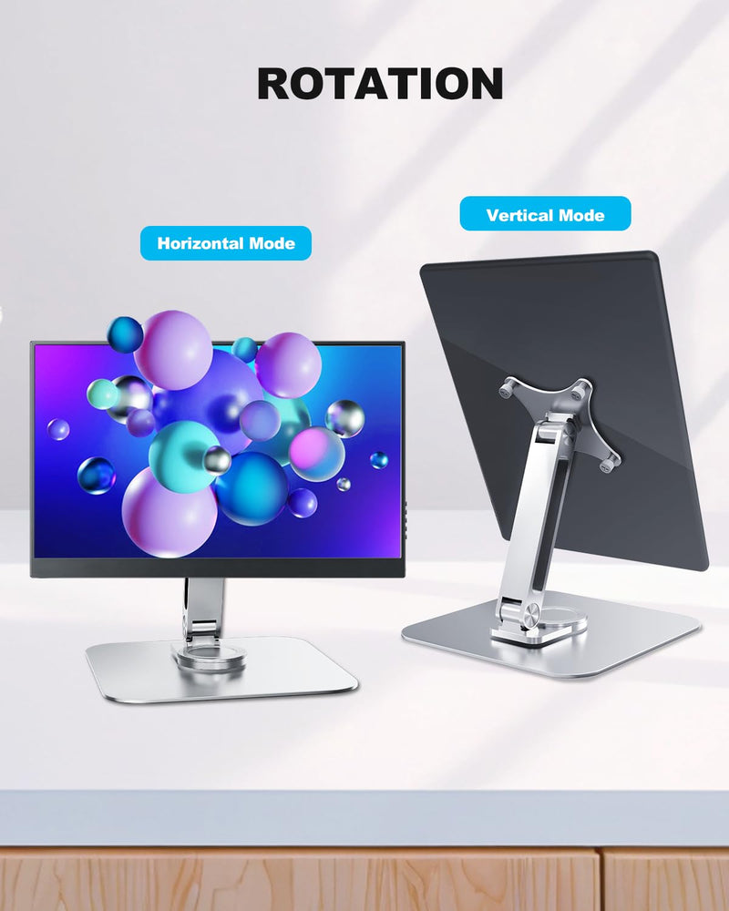75x75mm VESA Monitor Mount Stand, M4 Anti-Loss Screws, Aluminum Alloy Base, Fits 7"-18" Small Portable Monitors, Silver Foldable Lay Flat Monitor Stand (Not Fit 100x100mm Vesa)