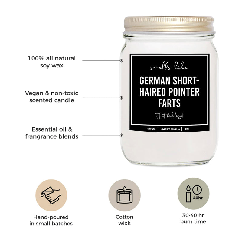 You Nique Designs German Shorthaired Pointer Gifts 8oz Dog Fart Candle, German Pointer Candle Gift - German Pointer Dog Gifts for GSP Mom, GSP Dad - Décor (Lavender & Vanilla) Lavender & Vanilla