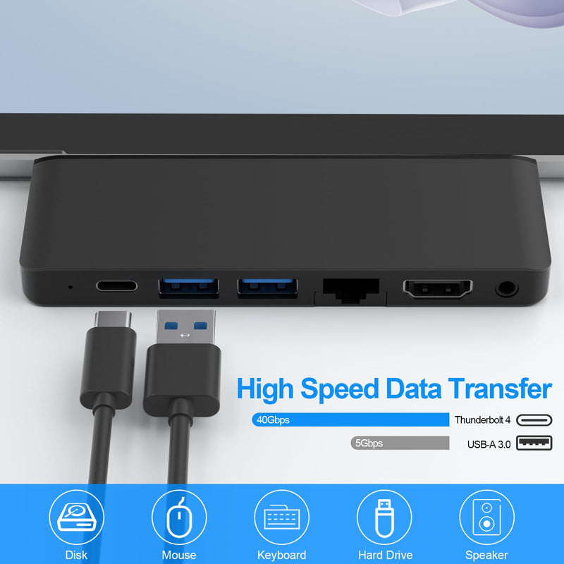 Surface Pro 9/Pro 11 Hub Docking Station with 4K HDMI, Thunerbolt 4(8K Video+40Gbps+100W Power), 100M Ethernet, USB3.0, SD TF Card Slot, 3.5mm Audio, Triple Display for Surface Pro 9/Pro X Accessories For Surface Pro 9/X/10/11 with Ethernet