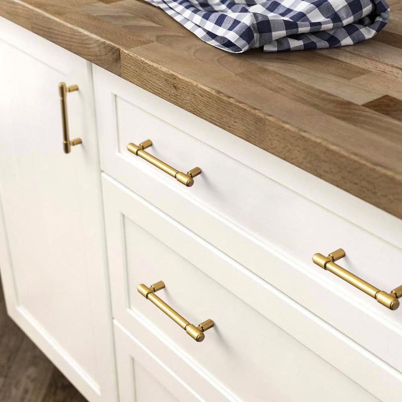Goo-Ki 6 Pack Brushed Gold Cabinet Pulls Zinc Alloy Dresser Handles - 3.78" c-c Modern Bar Cabinet Handles Drawer Pulls Solid Kitchen Hardware 3.78"(96mm) Hole Center