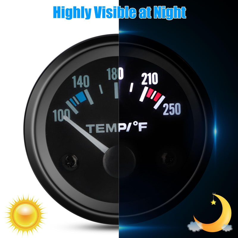 12V Water Temperature Gauge 100-250℉, 52mm Water Temp Gauge LED Backlight, Water Coolant Temp Gauge, Water Temp Meter with Sensor, Electrical Water Temperature Gauge for Car RV Truck Boat Marine