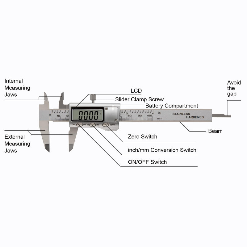 All-Metal Small Digital Caliper 0-4" Mini Measuring Tool, Micrometer Caliper with Auto-Off Feature, Interchangeable Between inches and millimeters for DIY/Household and 3D Printing HKZ100