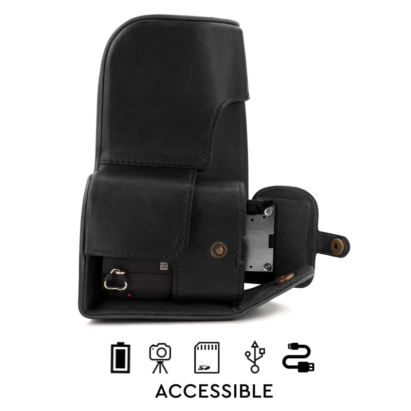 MegaGear MG1804 Ever Ready Leather Camera Case Compatible with Sony Alpha A6600 (18-135mm) - Black