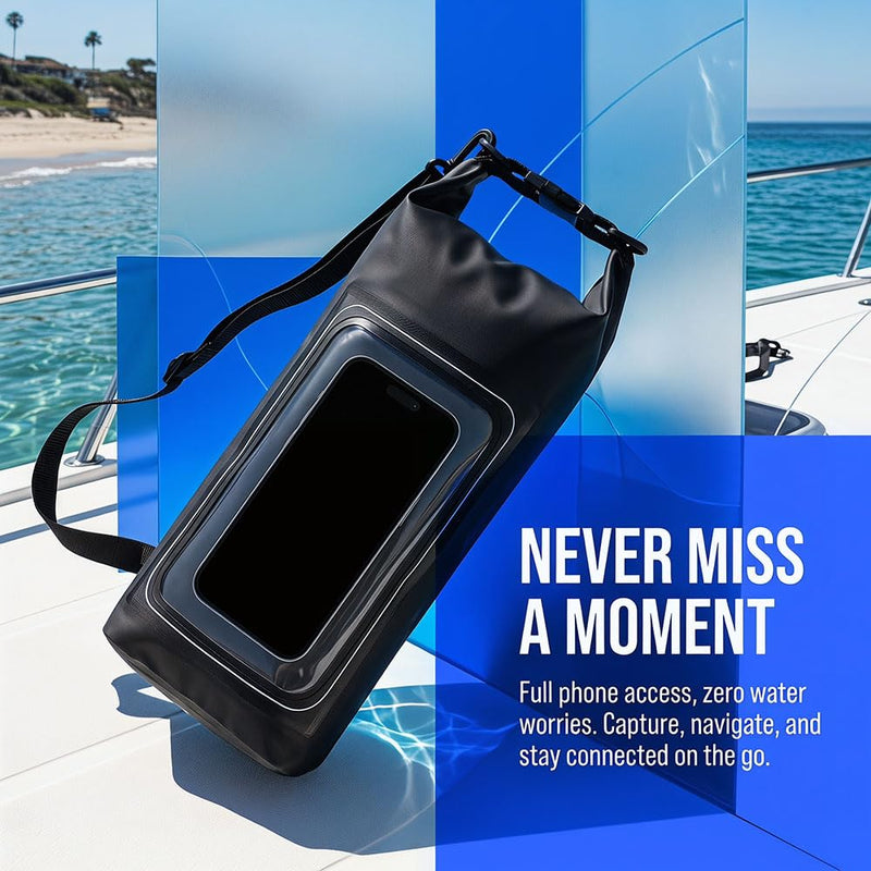 Dry Bag Waterproof for Women Men, 2L Roll Top Lightweight Dry Storage Bag Backpack with Phone Case for Travel Swimming Boating Kayaking Paddle Board Camping Beach Accessories, Black