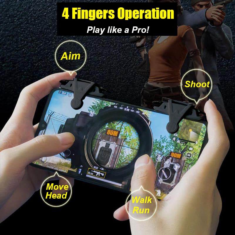 13 in 1 Cell Phone Game Controller for PUBG/Fortnite/Call of Duty Mobile, Mobile Phone L1R1 Triggers for iPhone and Android Phone w/ 9 pcs Mobile Game Finger Sleeve Gloves Black