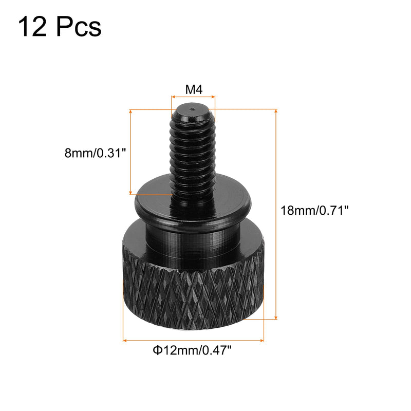 MECCANIXITY 12pcs M4x8mm Knurled Thumb Screw Computer Case Threaded Hand Tighten Screws Aluminum Alloy for PC Case, Black